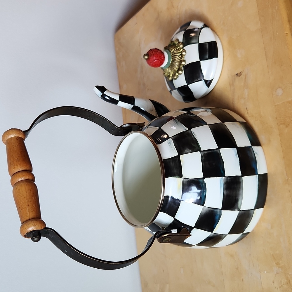 MacKenzie-Childs Courtly Check Enamel 2-Quart Tea Kettle - Picture 11 of 12